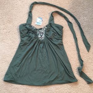 White House black market green halter top